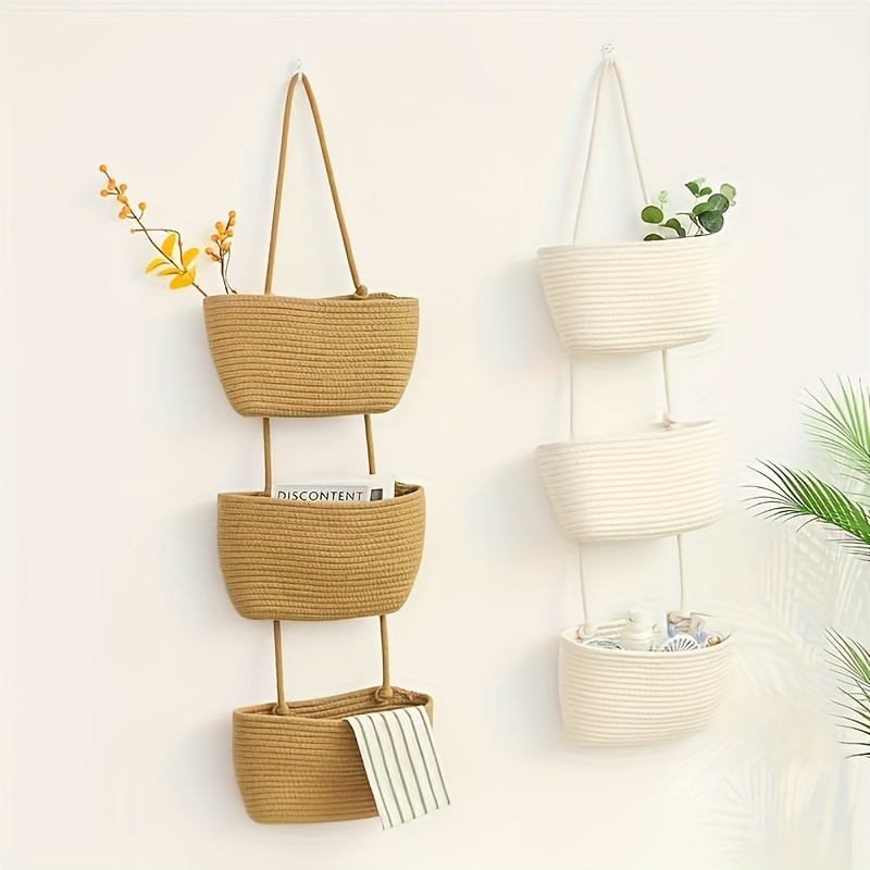 1pc Plastic Rattan Woven Storage Basket, Kitchen Wall Hanging Basket, Home  Organization And Storage Supplies For Kitchen Bathroom Bedroom Living Room