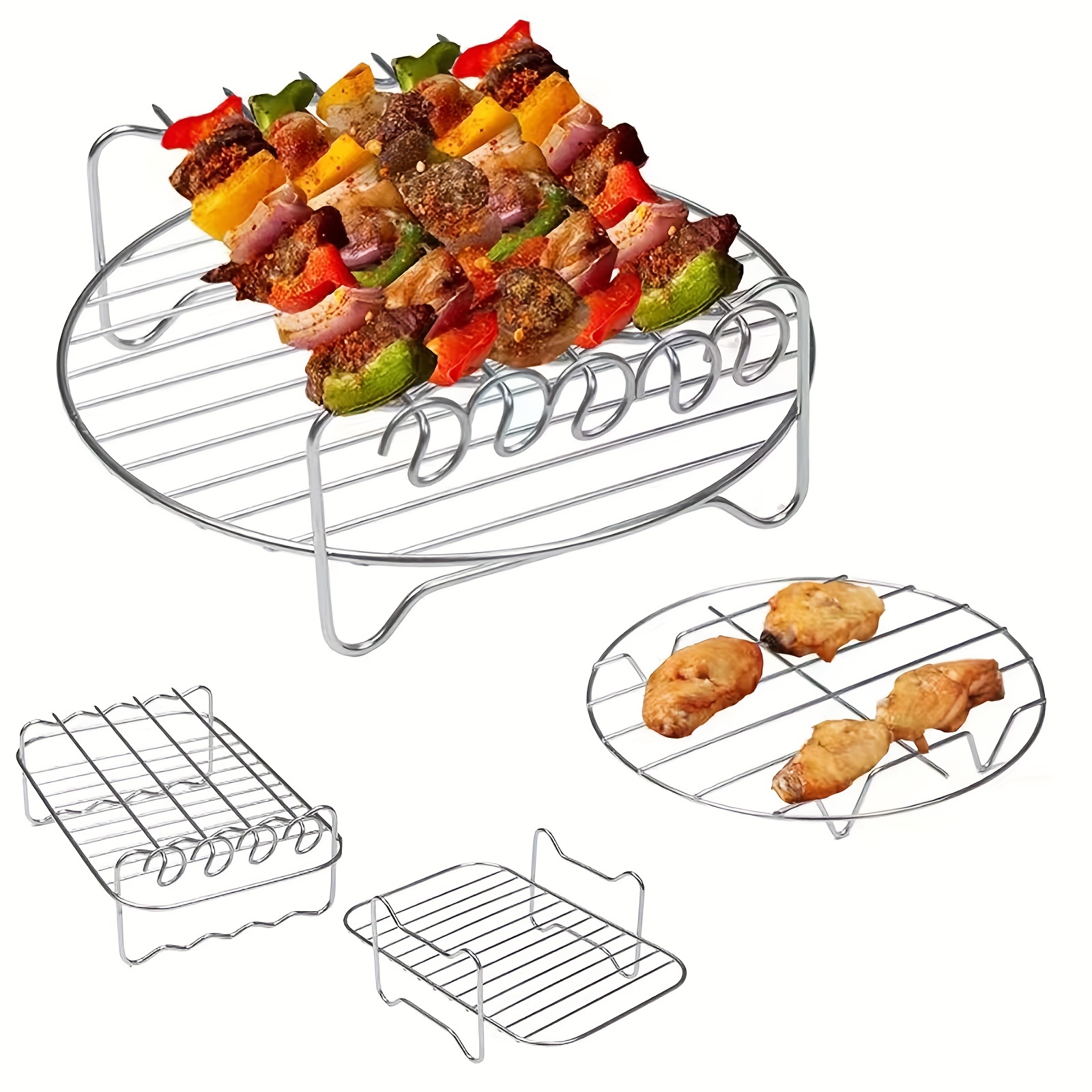 Air Fryer Rack With 4 Skewers, Including Silicone Mat-Stainless Steel  Double Layer Air Fryer Rack,Mom Gift,Kitchen Gadgets,Kitchen Stuff,Kitchen  Acces
