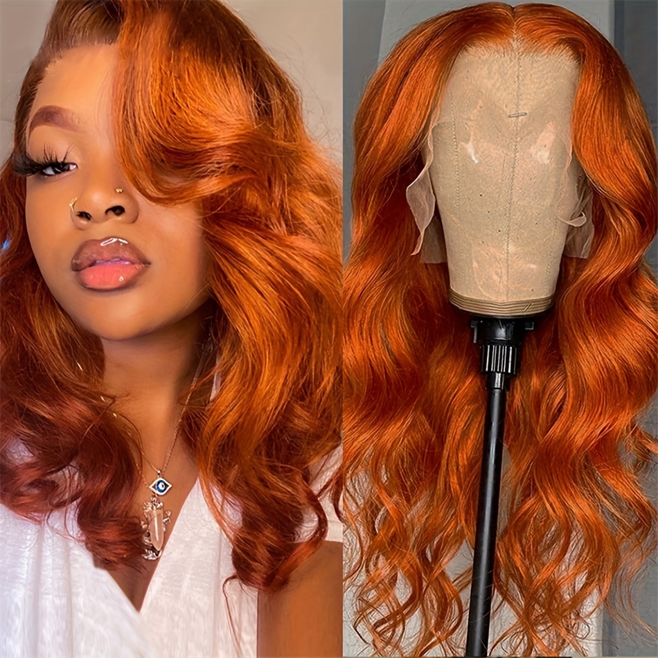 180% Density 13x4 Lace Front Human Hair Wig Ginger Orange - Temu