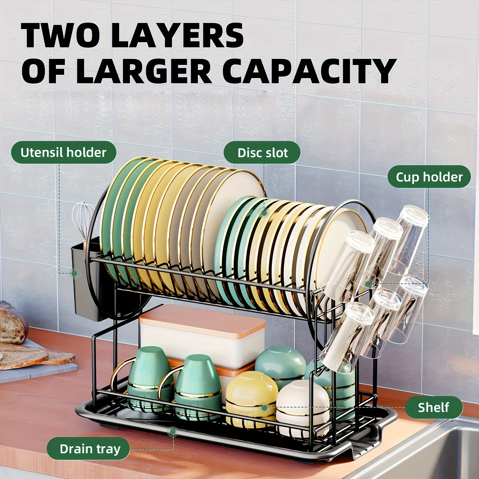 1pc Kitchen Dish Drying Rack, Drain Rack, Kitchen Counter Rack With Cutting  Board Holder, Space Saving Dish Rack, 3 Layers And 2 Layers Kitchen Drying