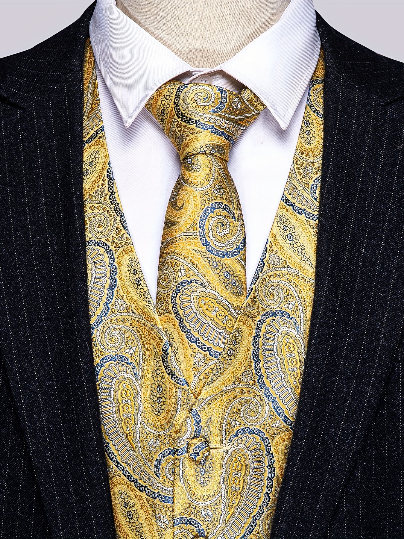 Black and Gold Paisley Vest and Tie Set