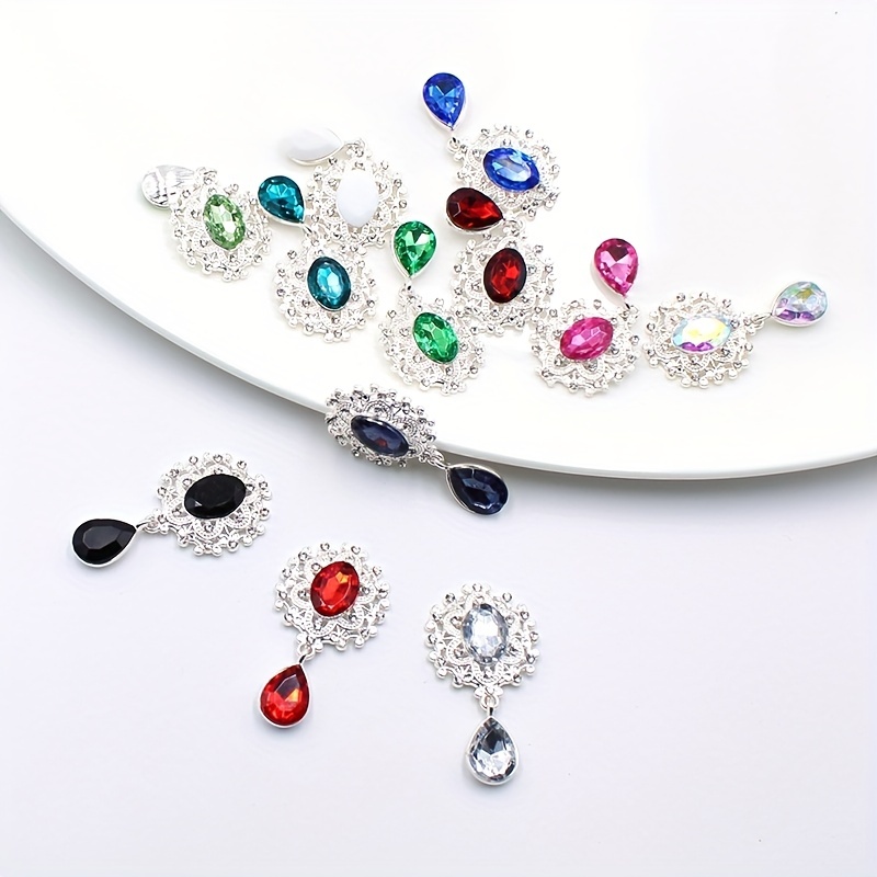 Temu 10pcs Colorful Shiny Crystal Rhinestone Noble Fatback Brooch Pendant 4.5*2.5CM/1.77*0.98 for DIY Clothing Sewing Accessories Wedding Invitation