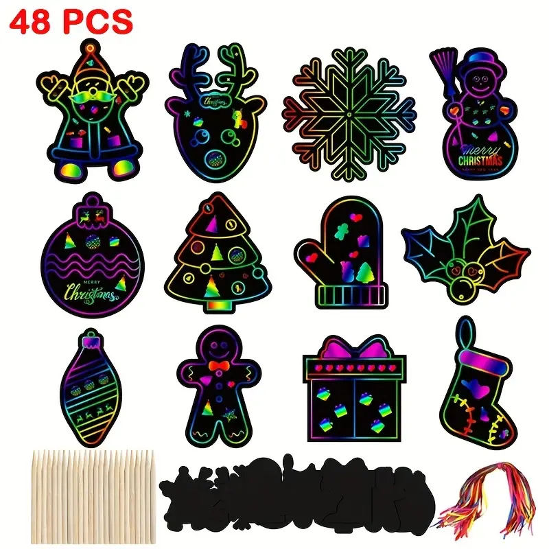Rainbow Color Scratch Christmas Ornaments Magic Scratch - Temu