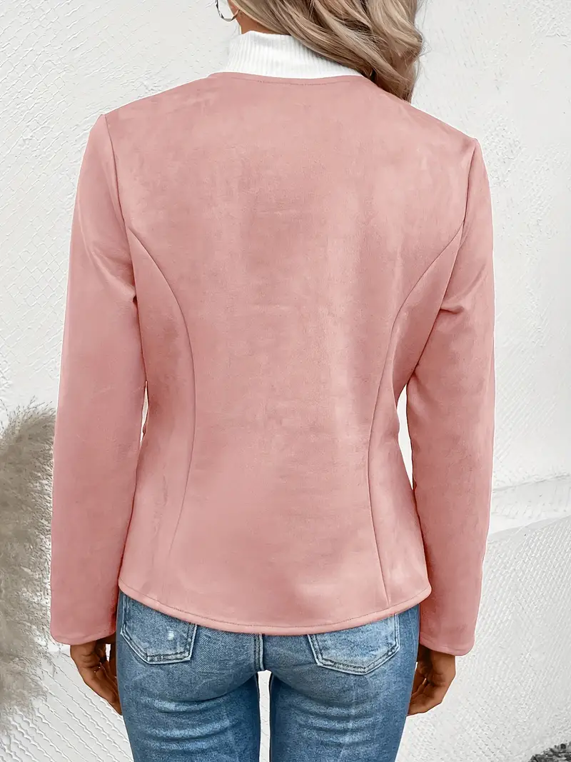 plus size elegant jacket womens plus solid long sleeve zip up round neck jacket details 49