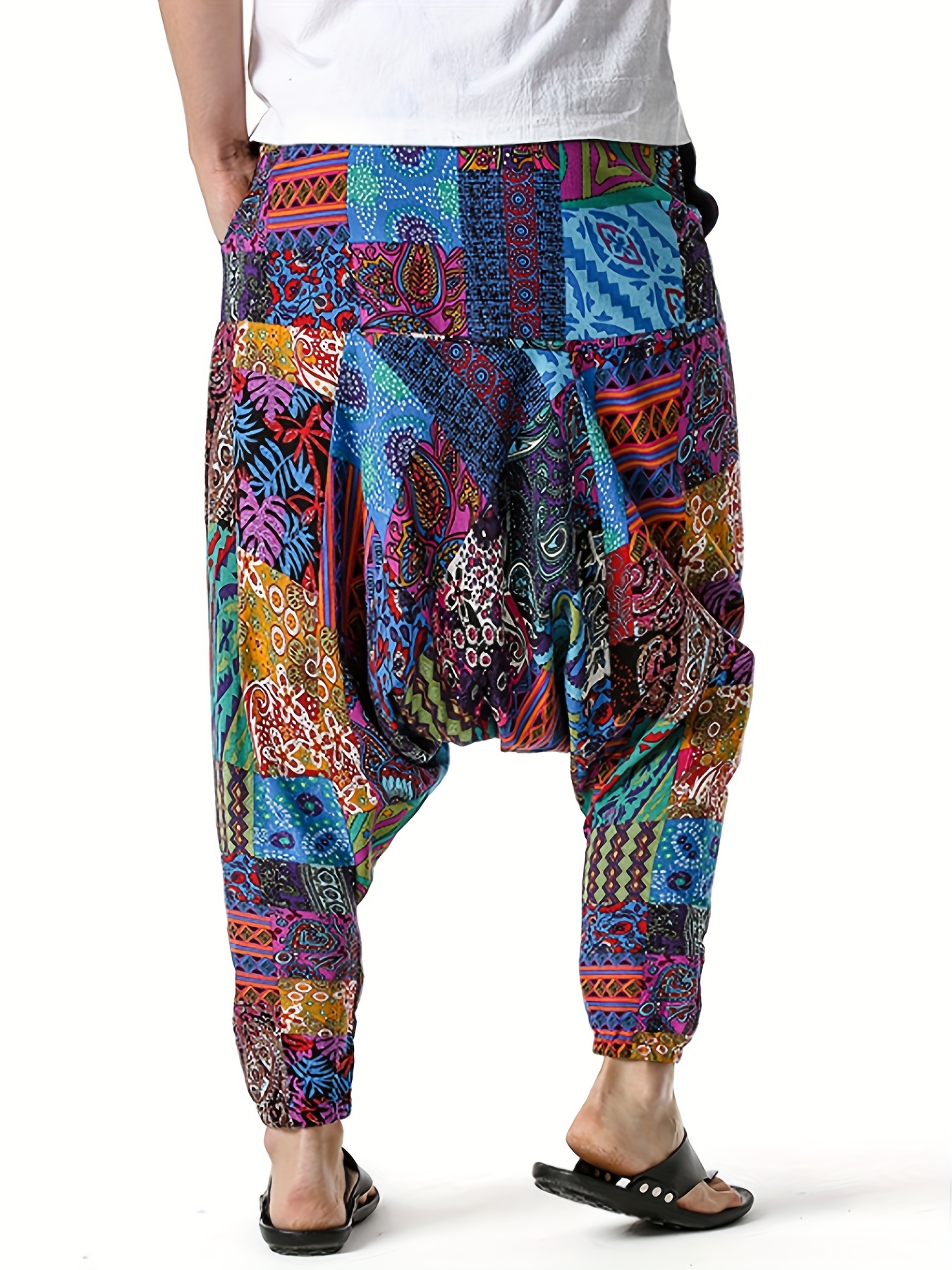 Ethnic Style Breathable Harem Pants Men's Casual Cotton Wide - Temu Canada