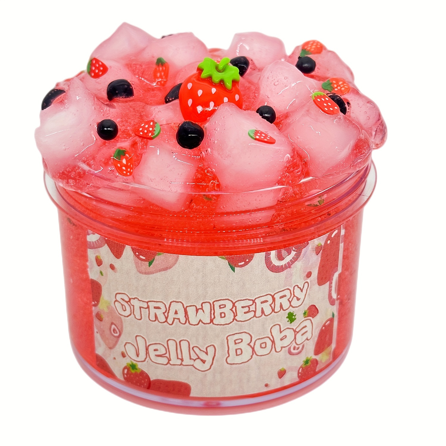 Strawberry Jelly Boba Slime Clear Jelly Cube Glimmer Crunchy Slime With ...