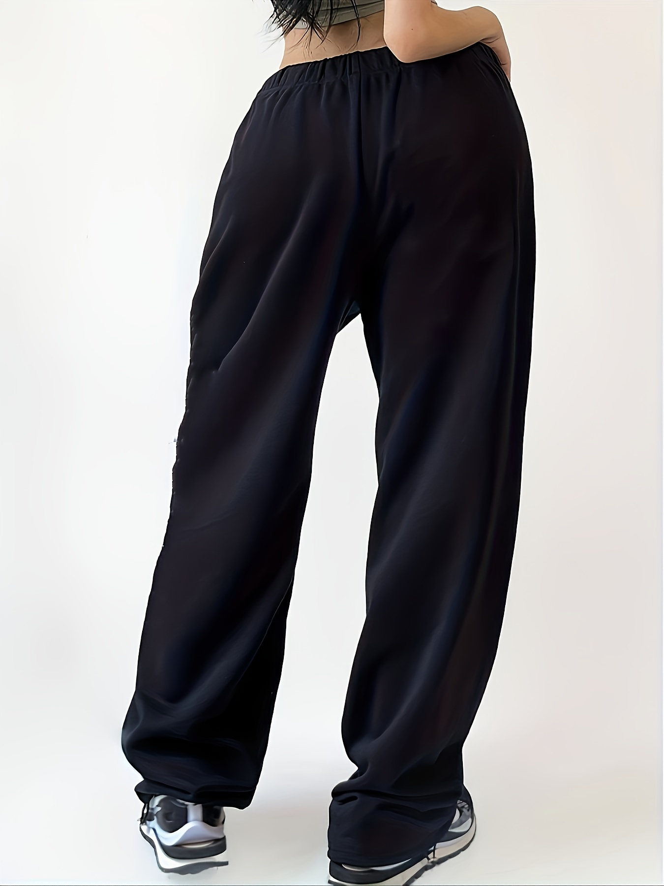 YWDJ Baggy Wide Leg Sweatpants Women Casual Slim High Elastic Waist Solid  Color Sports Yoga Flare Pants Black L 