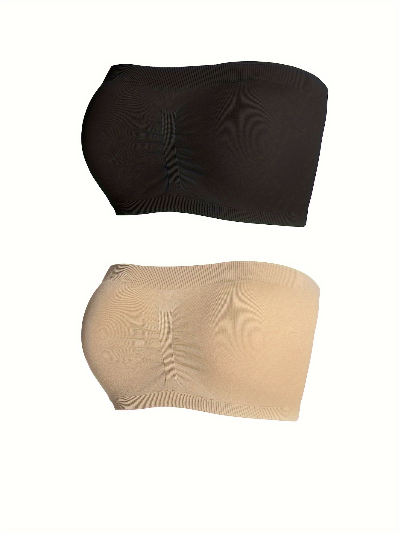 Plus Size 3pcs Solid Wireless Strapless Knitted Bandeau Bra