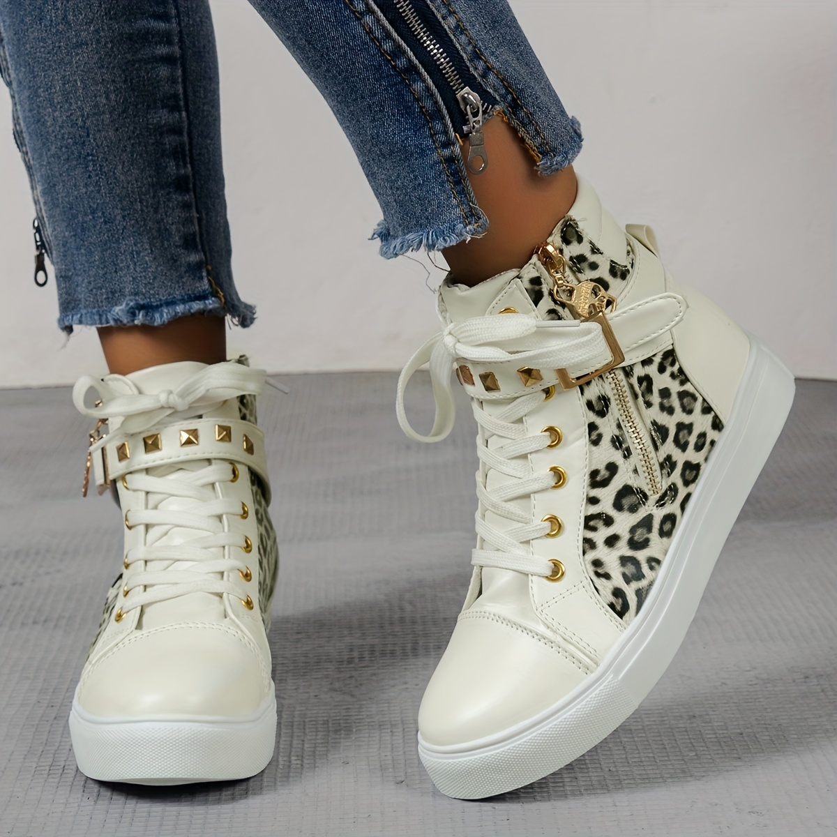 Studded leopard outlet print boots