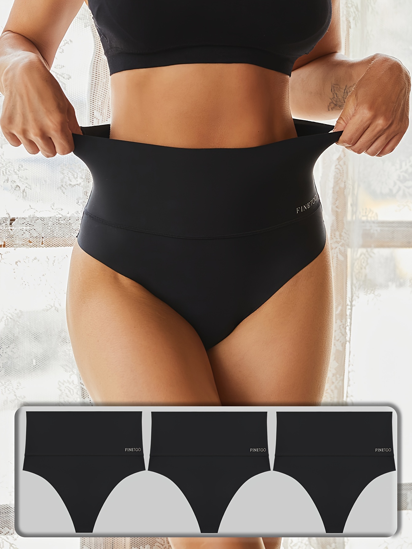 3pcs High Waist Thongs, Soft & Comfy Stretchy Intimates Panties, Women's  Lingerie & Underwear