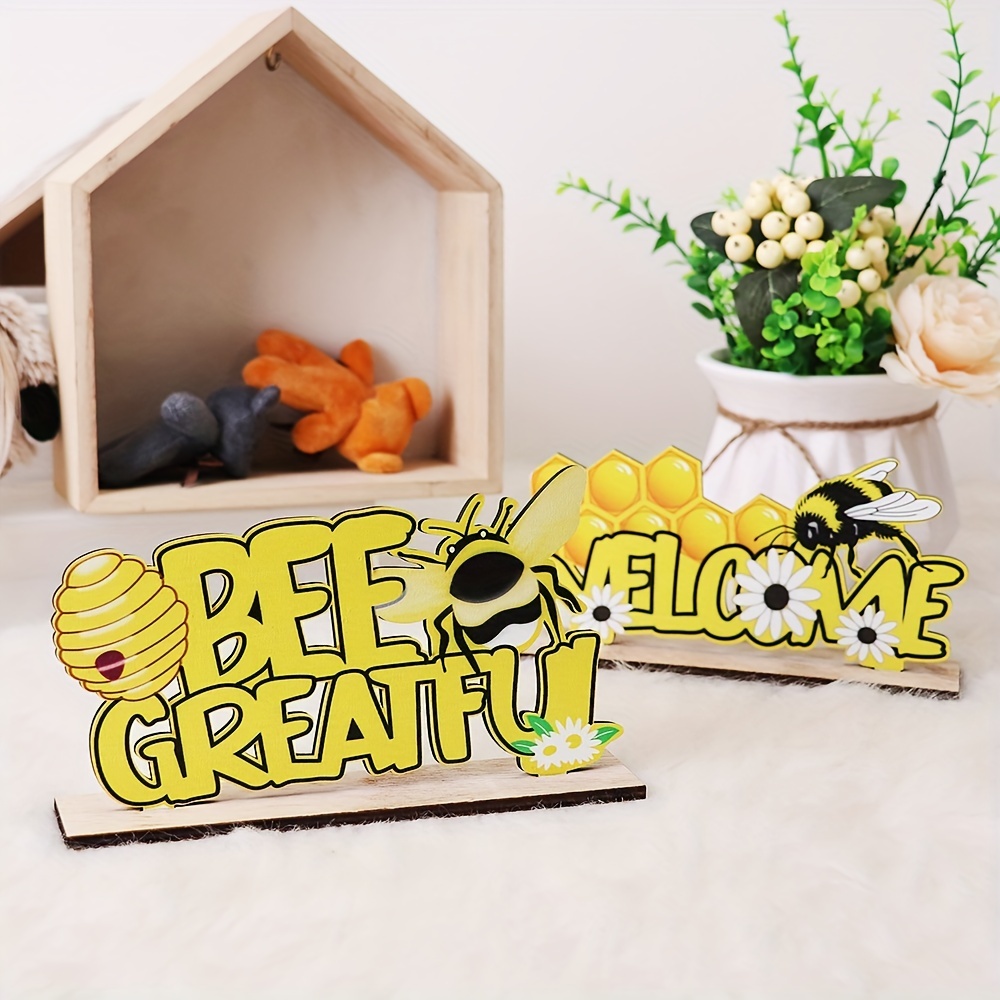 Summer Bee Themed Wooden Centerpieces - Honeycomb Decor Ornaments