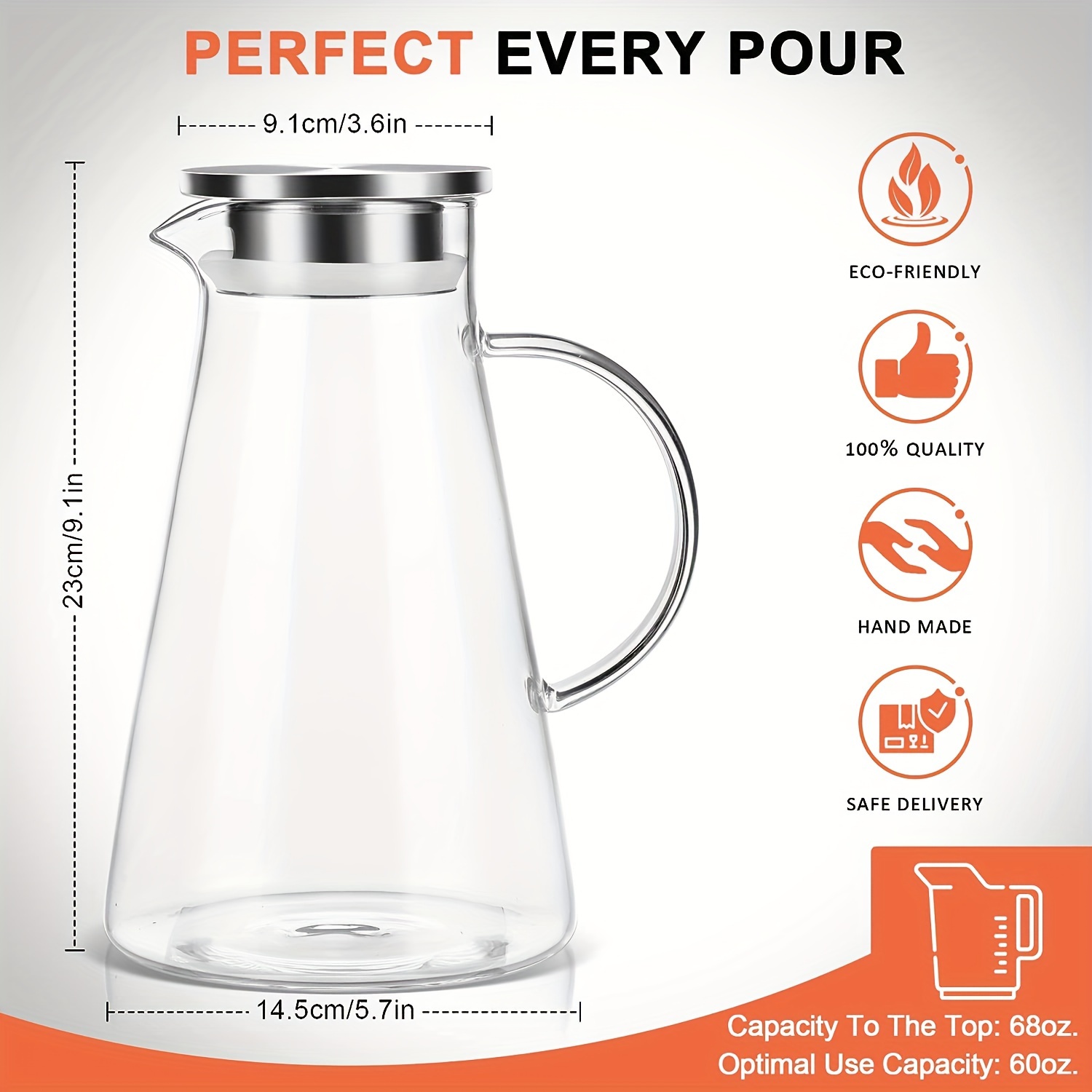 Pitcher With Lid And Filter, High Borosilicate Glass Heavy Duty Water  Pitcher, Large Drink Carafe, For Hot And Cold Beverges, Drinkware - Temu