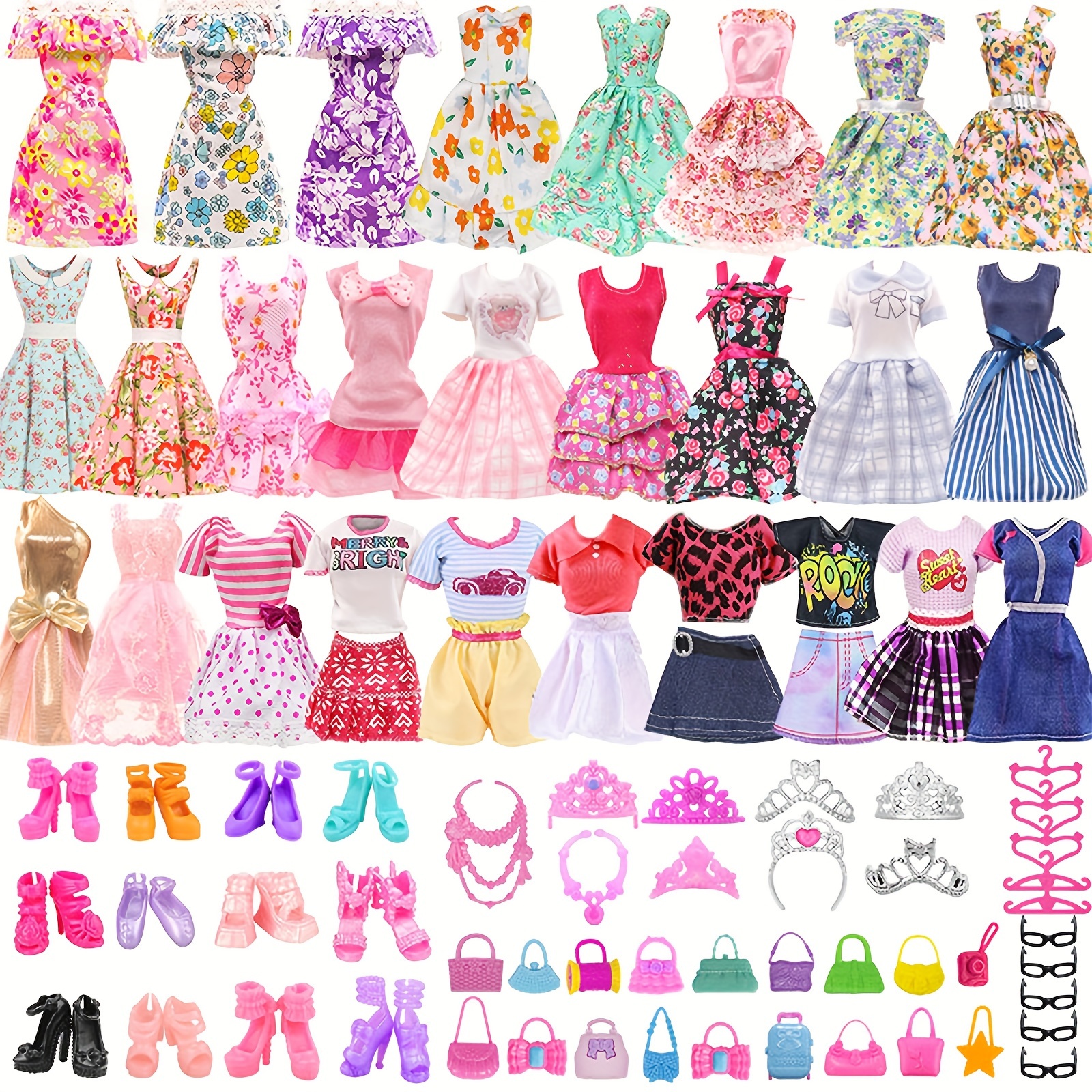 11.5 Inch Doll Clothes & Accessories 4 Tops 4 Pants/Skirts Outfits 2 Coats  2 Fashion Dresses 10 Shoes 2 Glasses 11 Handbags for 11.5 Inch Dolls