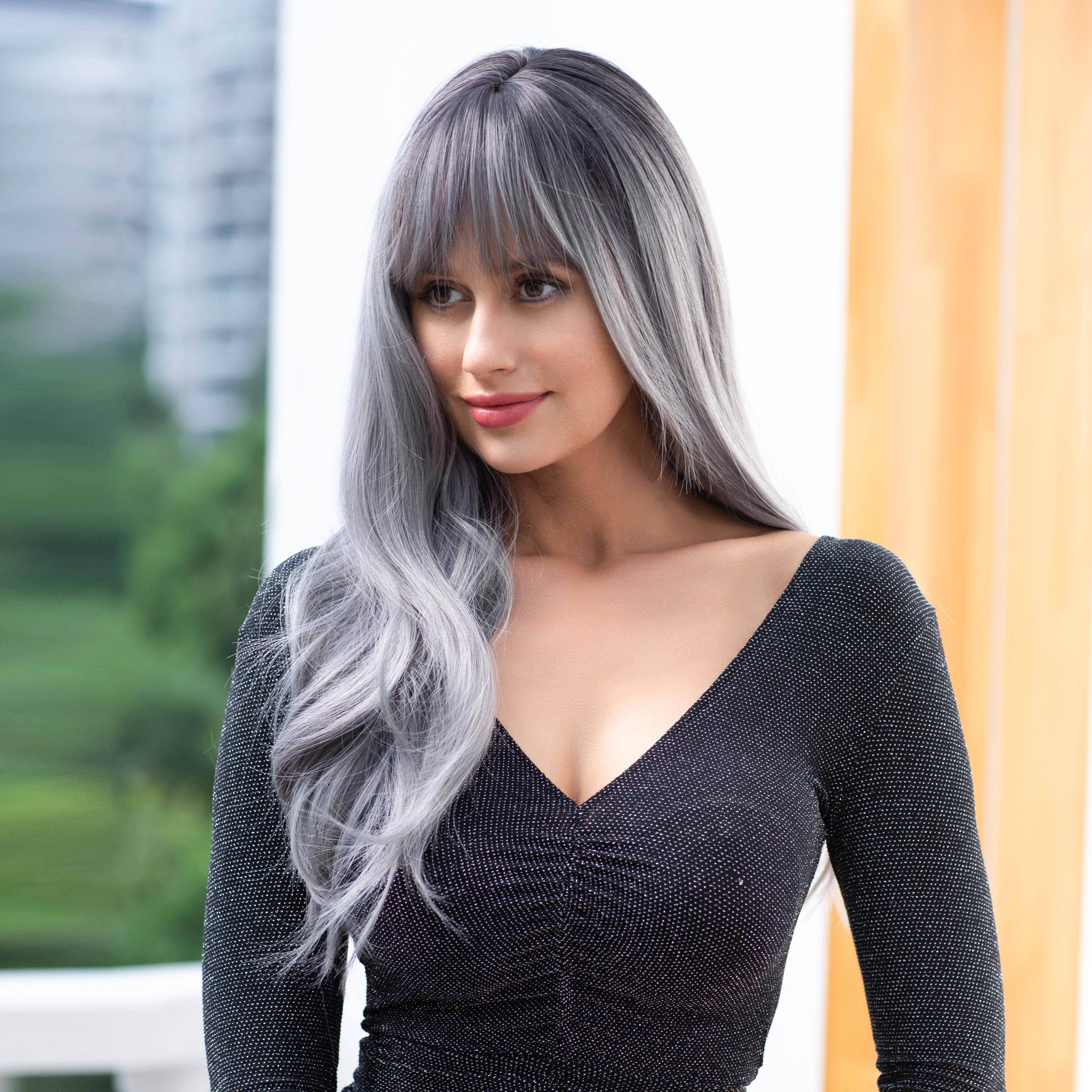 Grey wig 2024 dark roots