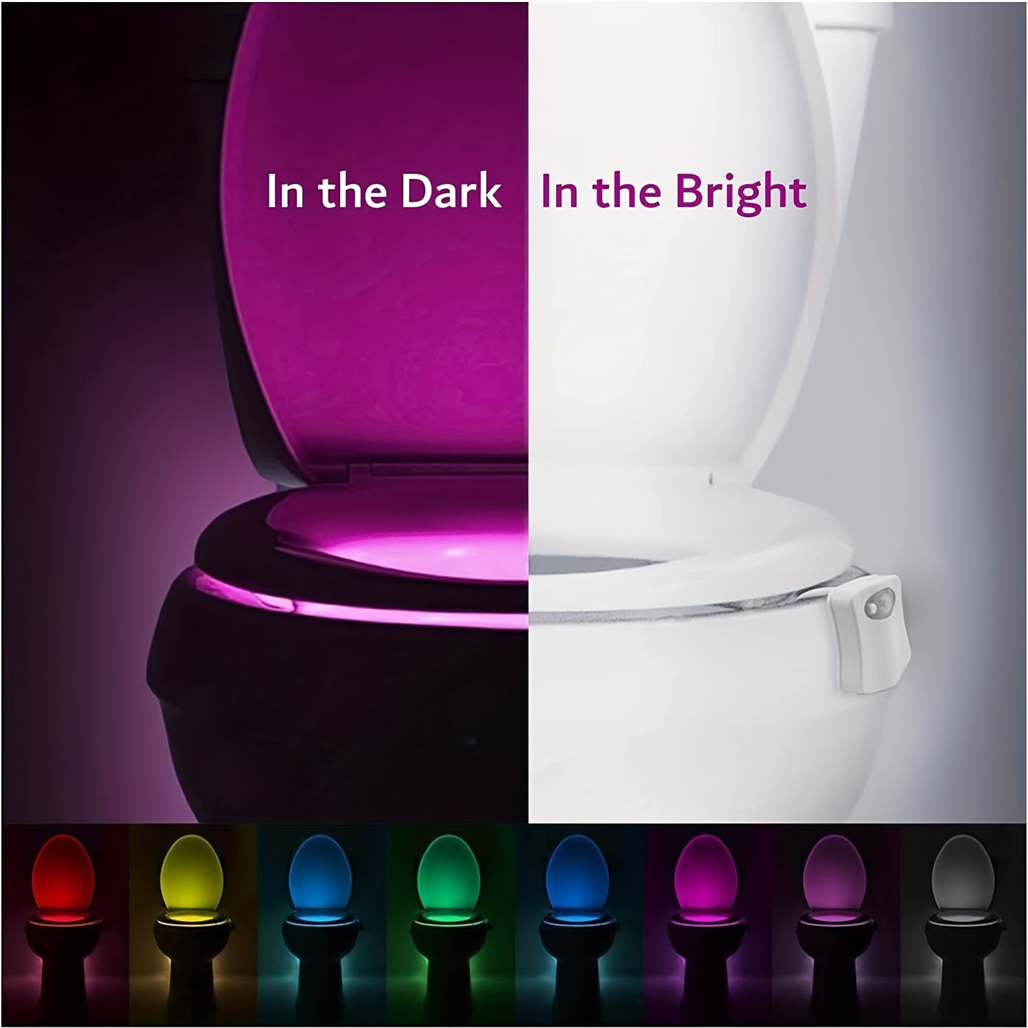 White Toilet Night Light - Motion Sensor Activated Bathroom LED Bowl Toilet  Light, Fun 32 Colors Changing Bathroom Nightlight, Toilet Bowl Illuminate  Night Light