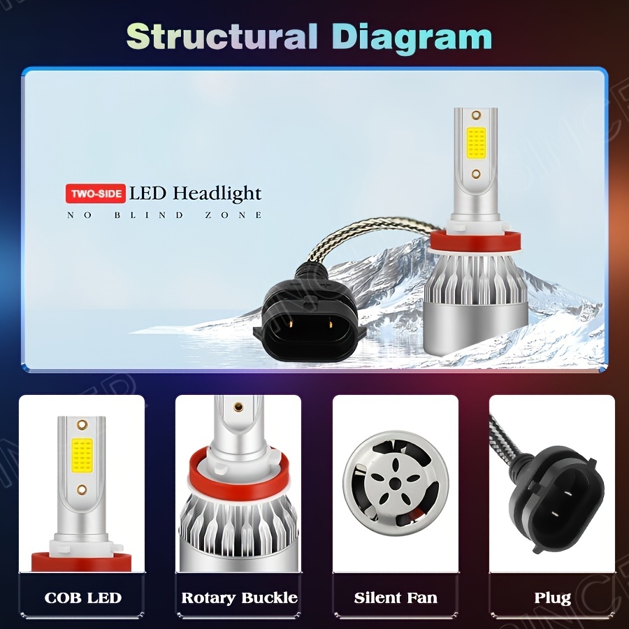 9005 H11 LED Headlights Kit Combo Bulbs, 6000K High Low Beam Super Bright  White Light, 4Pcs/set