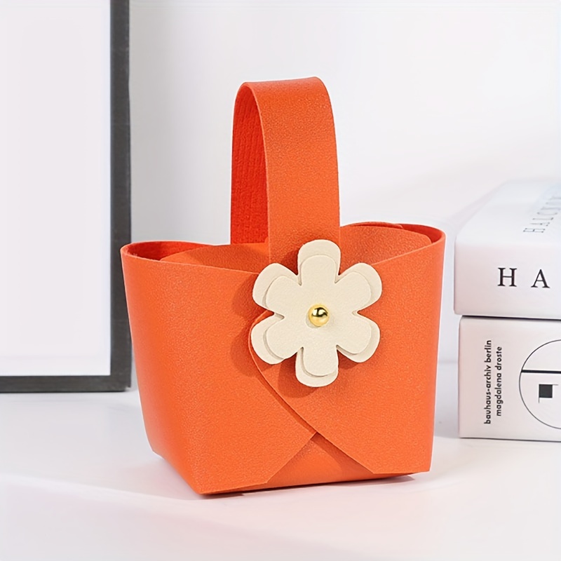 5pcs Leather Gift Bags Bow Ribbon Packaging Bag Wedding Favour  Distributions Bags Candy Packaging Box Mini Handbag