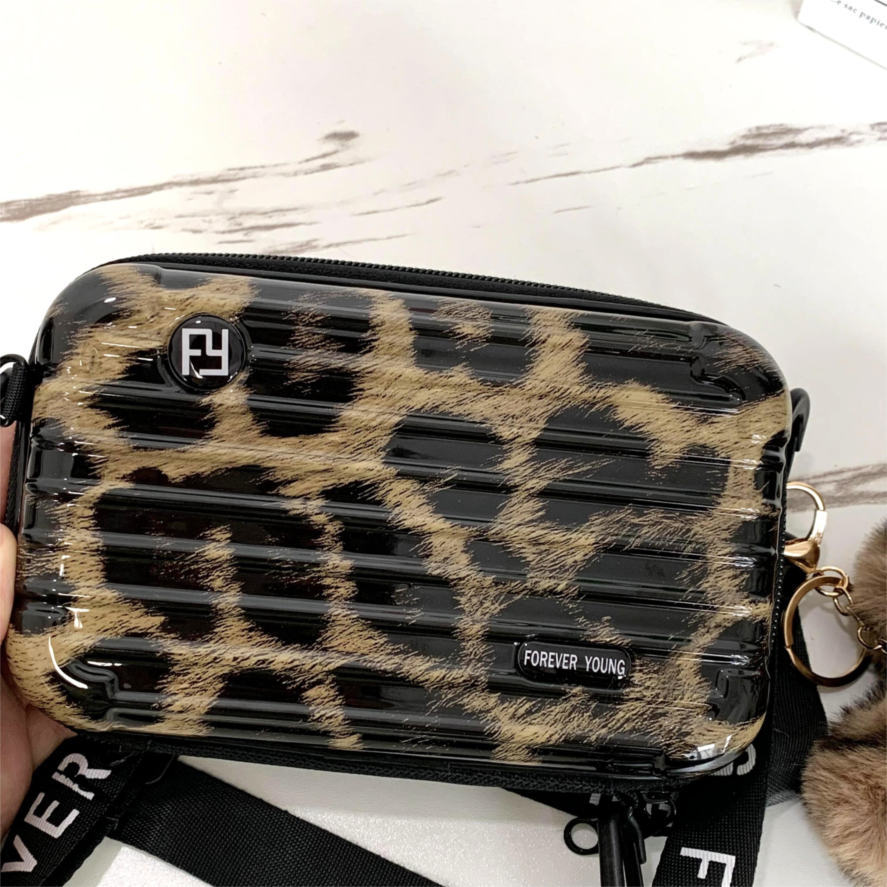 Trendy Suitcase Shaped Box Bag, Leopard Pattern Crossbody Bag, Mini Square  Purse With Zipper - Temu