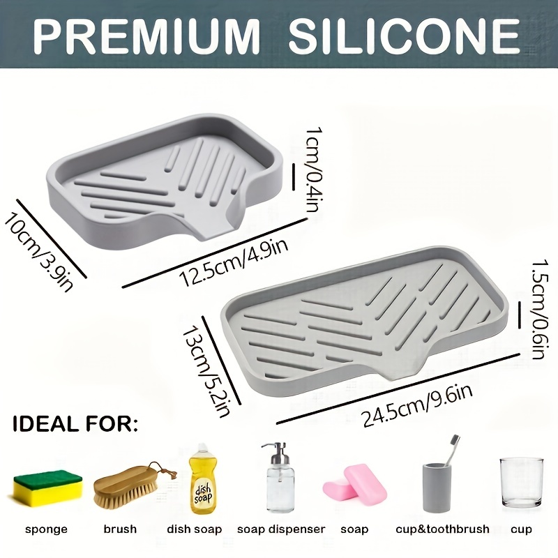 Zerofeel 1Pcs Silicone Kitchen Soap Tray, Sink Tray for Kitchen Counter/Soap Bottles, Sponge Holder and Organizer, Size: 9.53 x 8.46 x 0.75, Gray