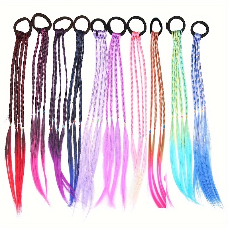 1/4/6/10pcs Girl's Rubber Bands Hair Extensions, Human Hair Extensions, Crazy Hair Day Accessories Colorful Wigs Colored Braids for Women, Hair