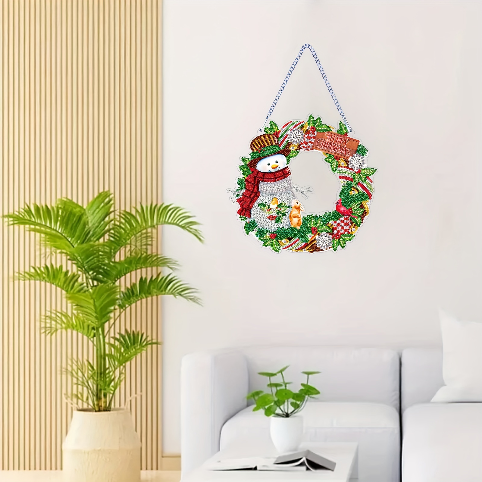 1pc Diamond Painting Pendant Christmas Wall Decor Wreath Christmas