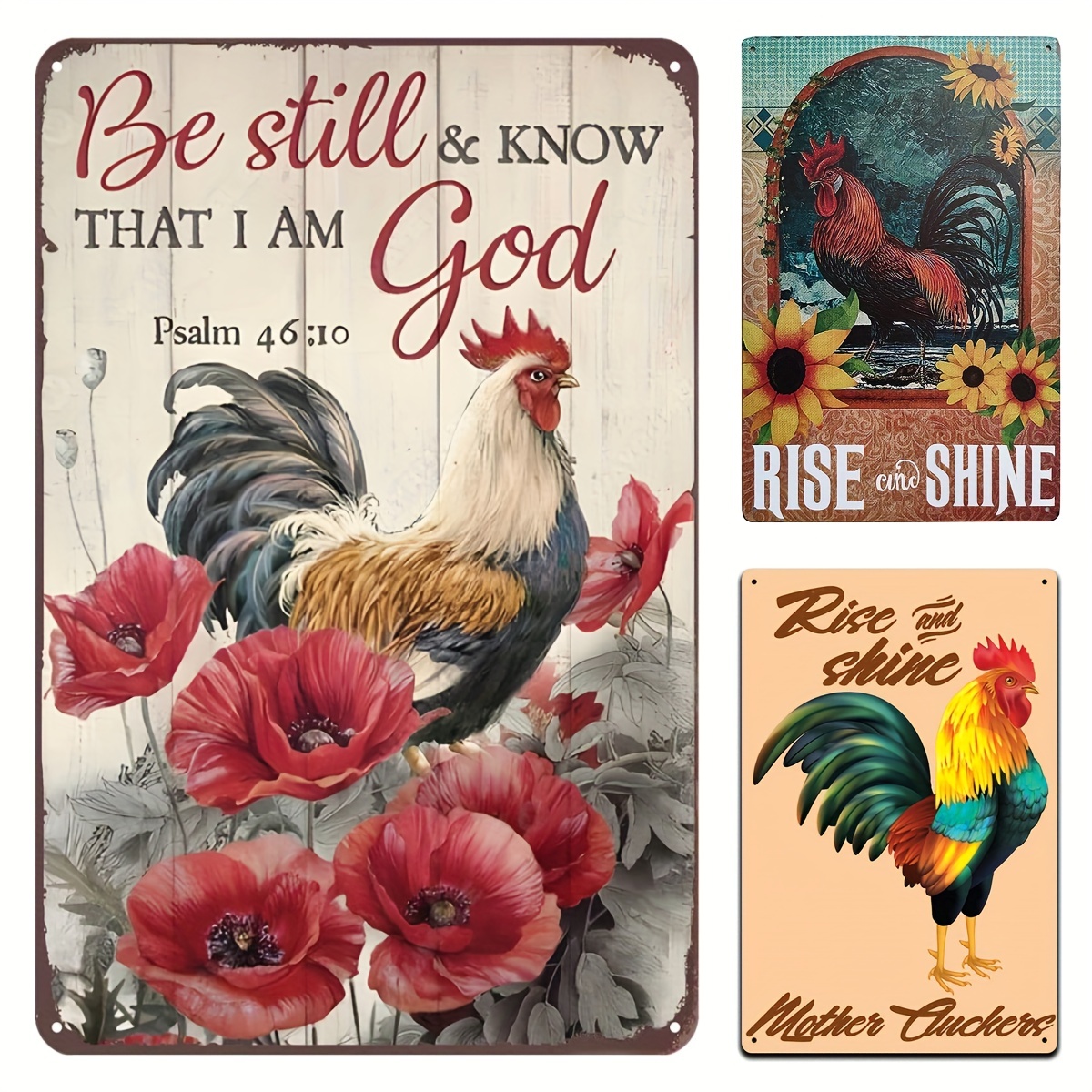 1pc Metal Tin Sign Be Still And Know That I Am God Chicken Vintage Sign Coffee And Bar Wall Art Decor Toilet Bathroom 8x12 Inches