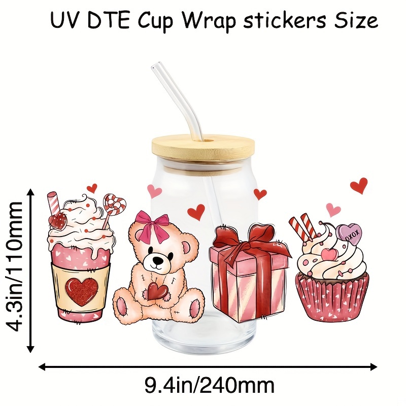 6 Sheets Valentine's Day UV DTF Cup Wrap Transfer Sticker For 16