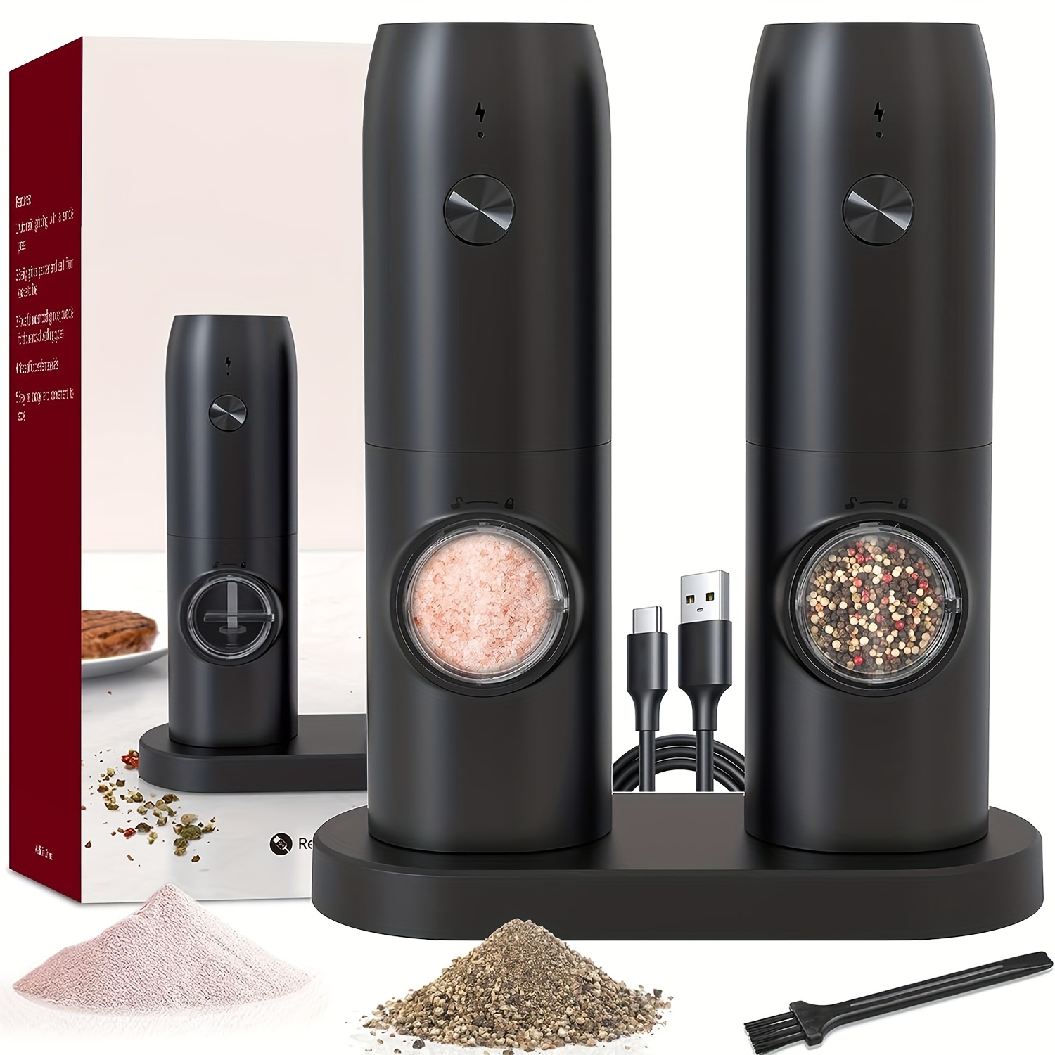 Electric Salt and Pepper Grinder, USB Type-C Rechargeable No