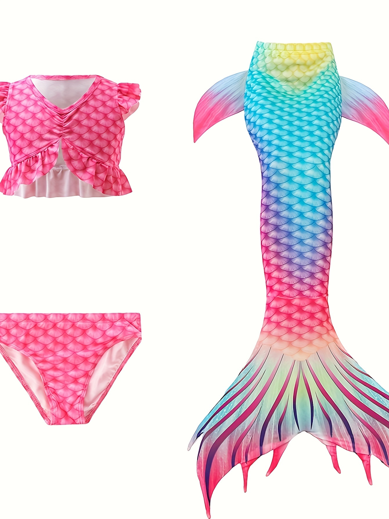 Girl's Mermaid Swimsuit Ruffle Decor Bikini Set Mermaid Tail - Temu