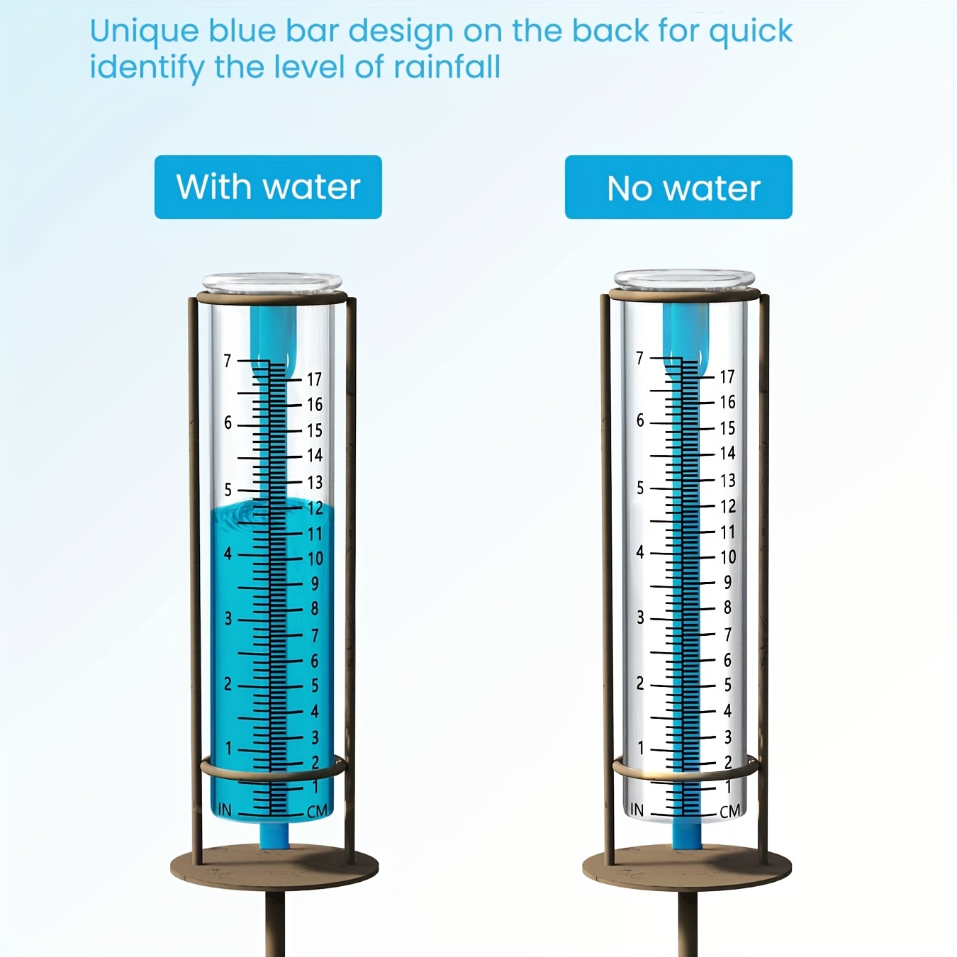 Rain Gauge Outdoor, 7 Inch Large Capacity Glass Rain Gauge Outdoor with  Stake and Gasket, Easy to Read Removable Rain Gauges for Yard, Lawn,  Garden