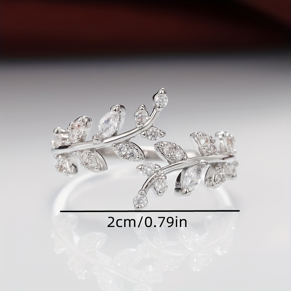 Leaf Shape Adjustable Cuff Ring with Zircon, Delicate