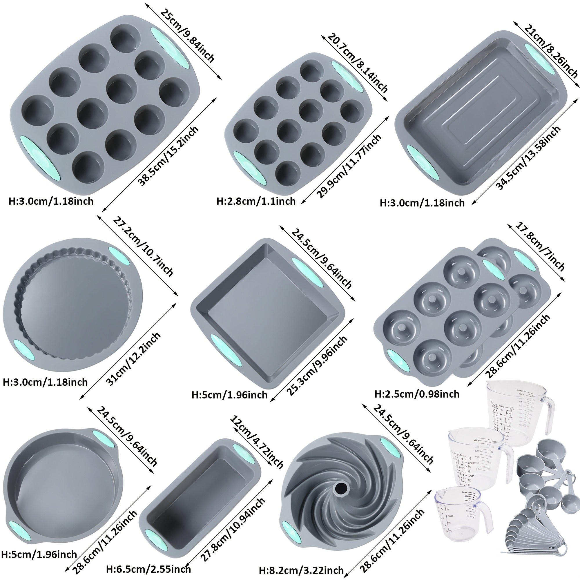 41pcs Silicone Baking Pan, Silicone Cake Molds, Baking Sheet, Donut Pan,  Silicone Muffin Pan With 36 Pack Silicone Baking Cups, Dishwasher Safe