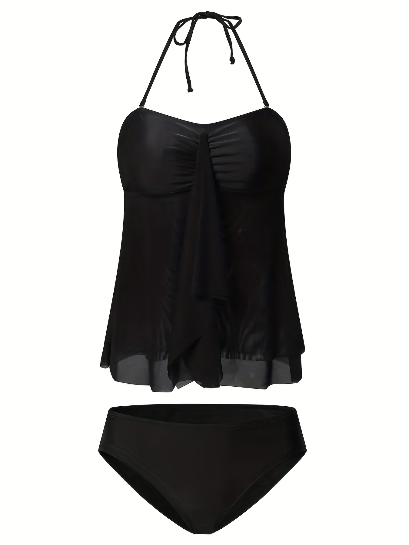 Black Halter Neck Bikini Sets Contrast Mesh High stretch - Temu
