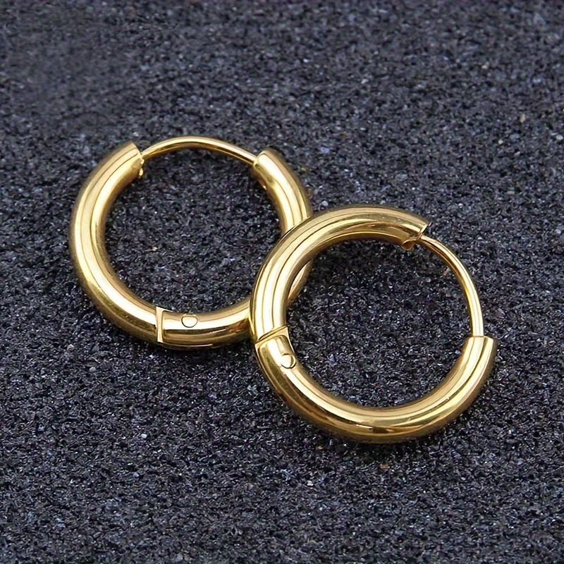 Tiny Glossy Hoop Earrings Stainless Steel Jewelry Simple Leisure Style For Women Daily Casual