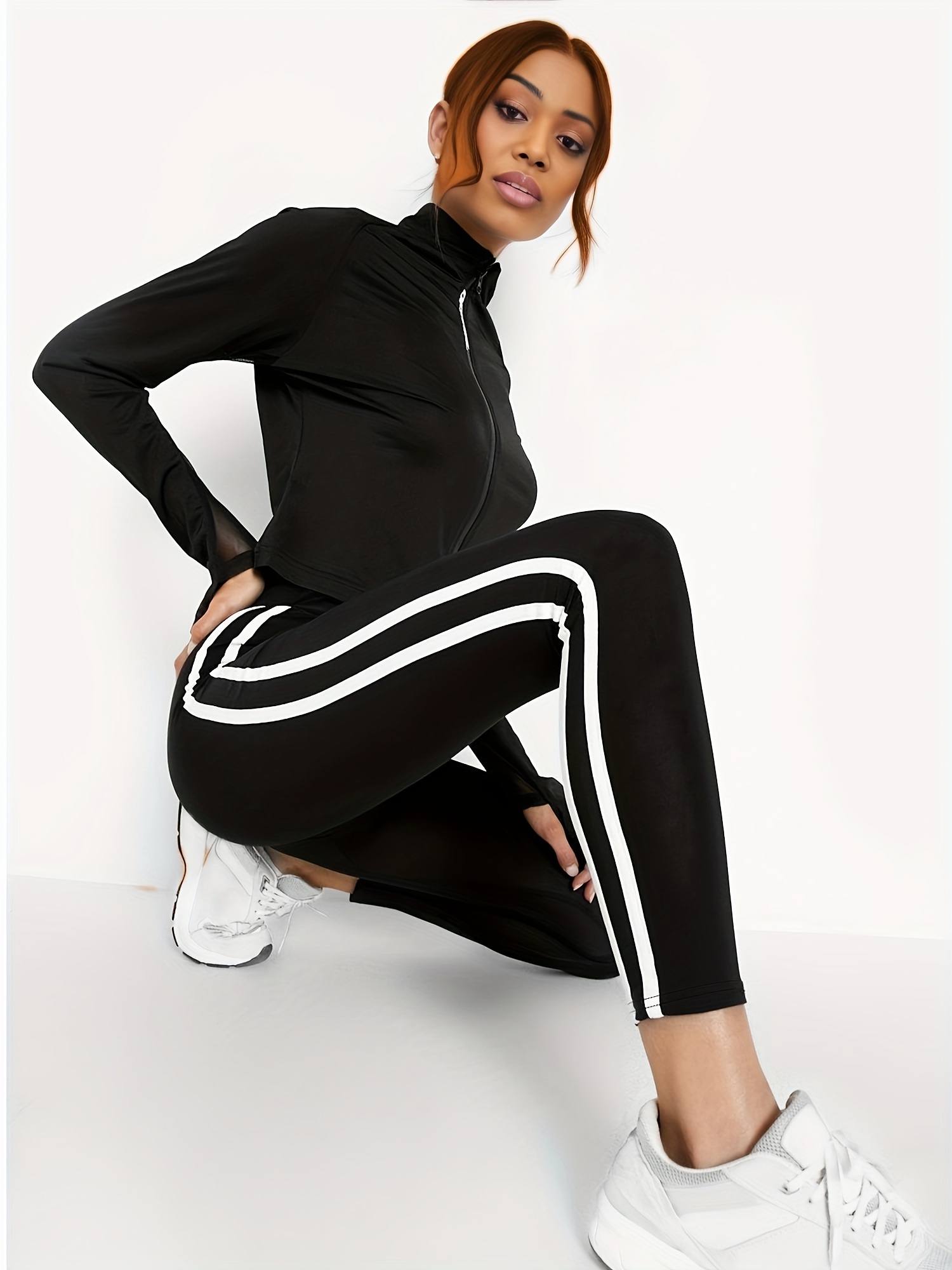 Side White Striped Yoga Pants High Stretch Slim Fit Cropped - Temu