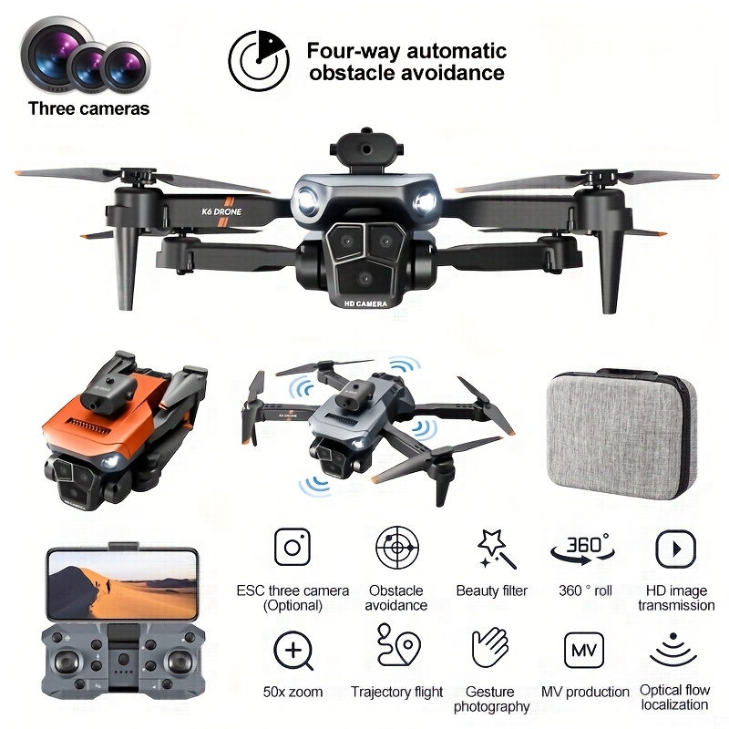 F196 Drone with 6K HD Camera for Adults and Kids, FPV Drone with Brushless  Motors, Optical Flow Sensor and Obstacle Avoidance, 3 Batteries, Black 