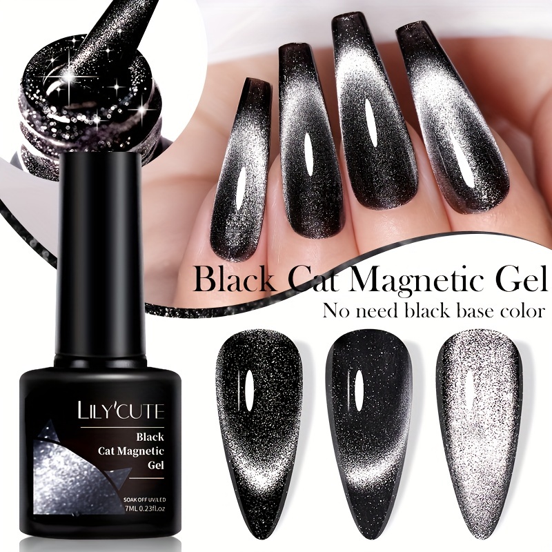 Black Crystal Cat Magnetic Gel Sparkling Glitter Gel Nail - Temu