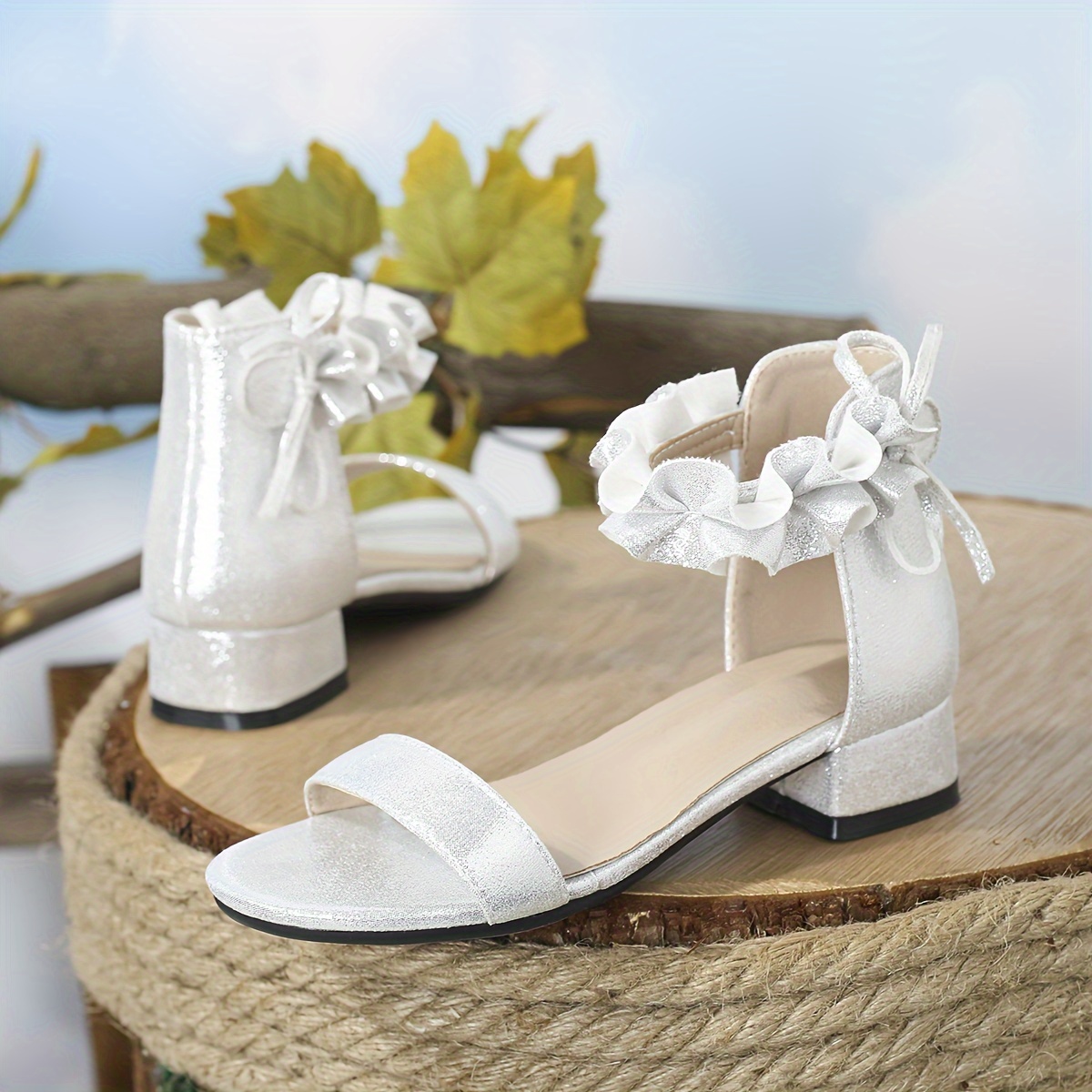 Girls Open Toe Chunky Heeled Sandals Breathable Non-slip Sandals
