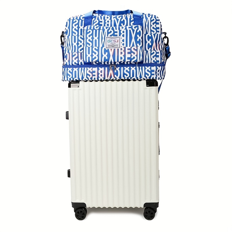 Stylish Letter Animals Pattern Duffle Bag Lightweight Zipper Luggage