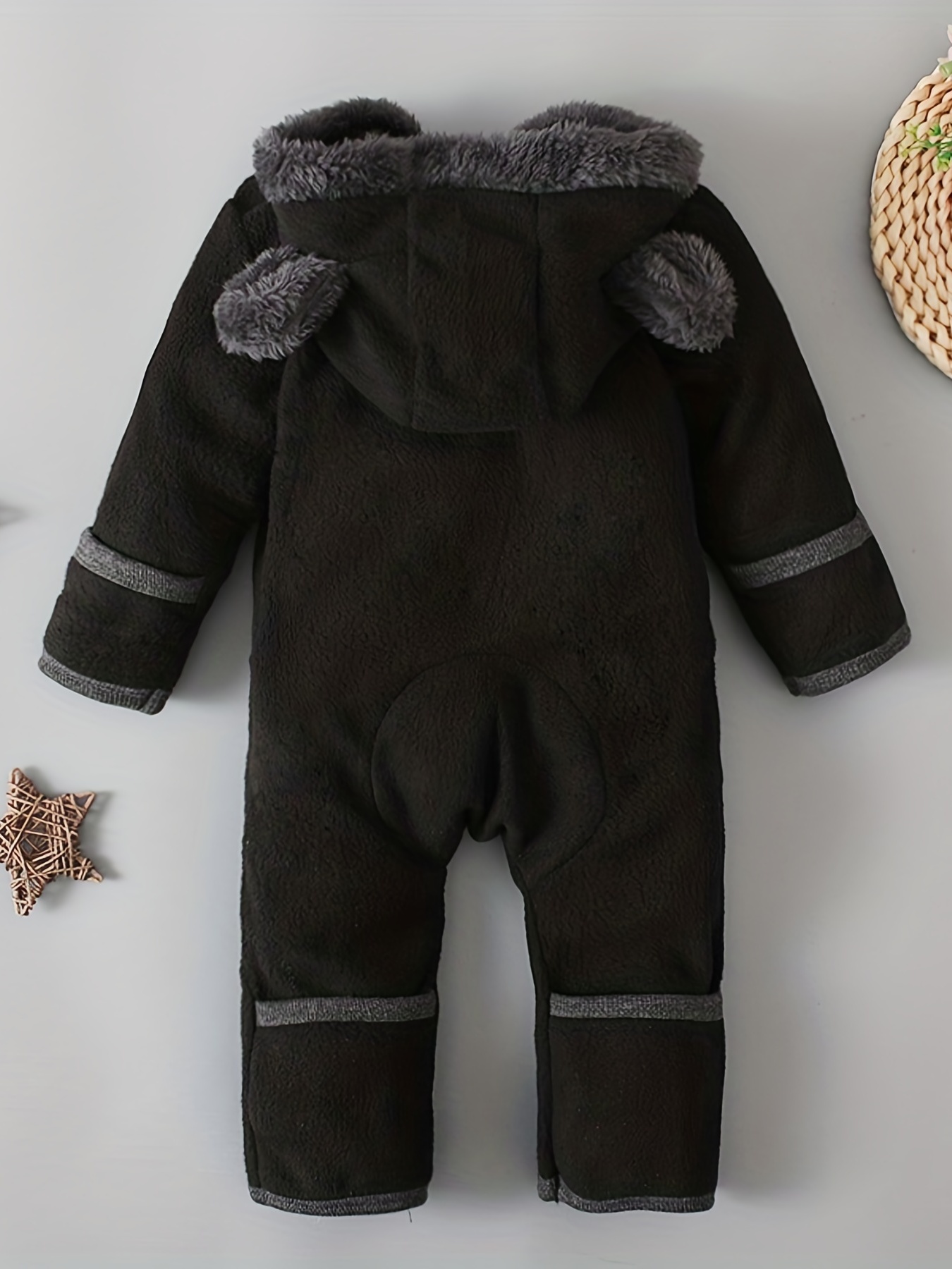 baby boys long sleeve cute bear shape zipper hooded jumpsuit kids winter fall warm outwear pj clothes details 3
