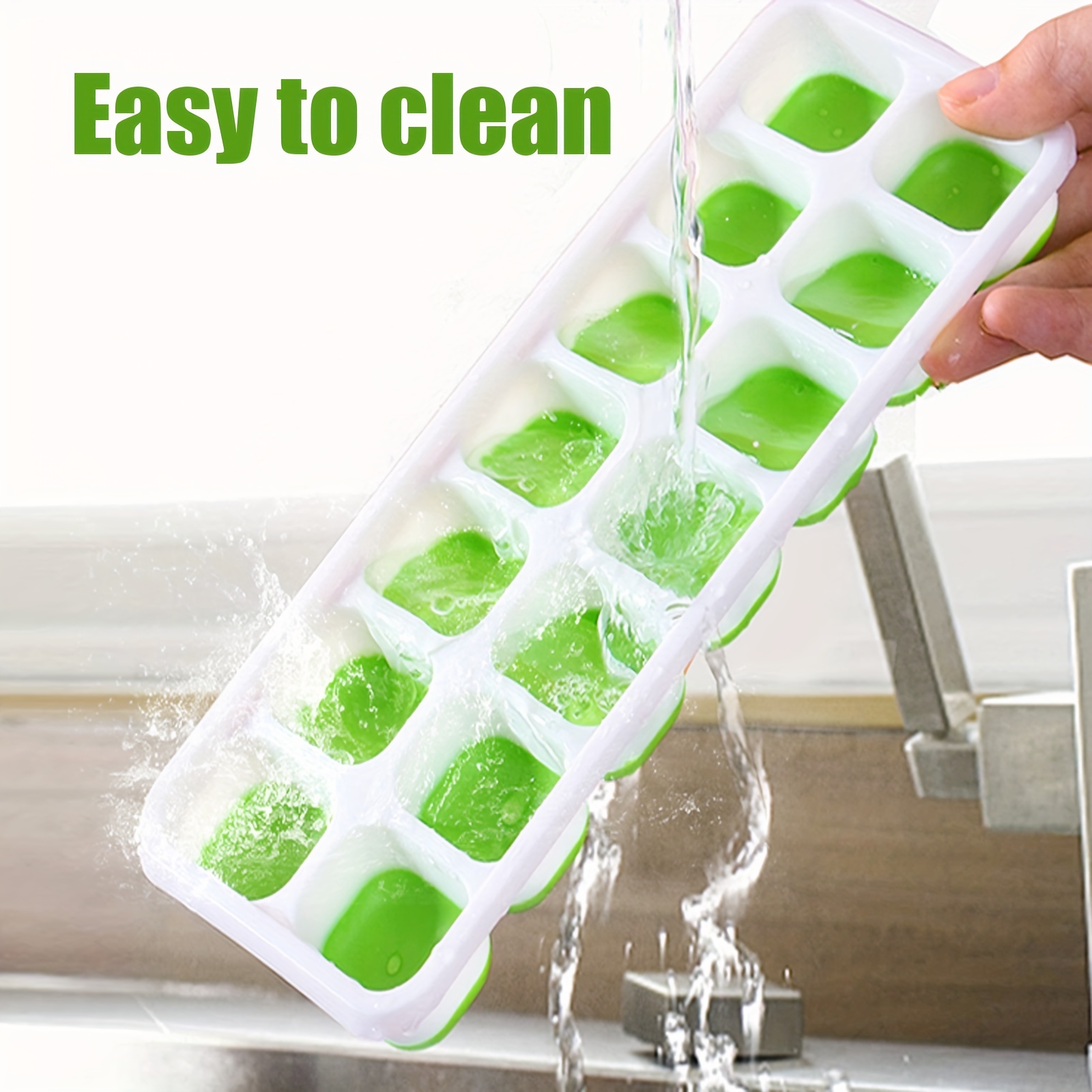 14 Grids Ice Cube Trays for Freezer with Lid Stackable Silicone
