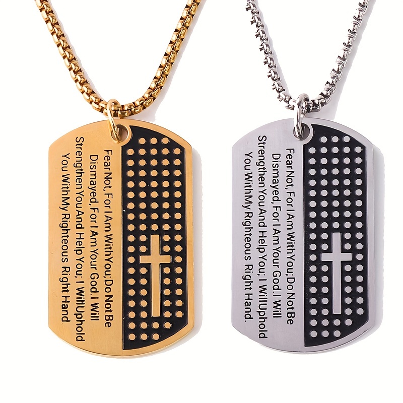1pc Stainless Steel Engraved Necklace, Fashion Military Badge Pendant With  Cross Dog Tag Pendant For Men