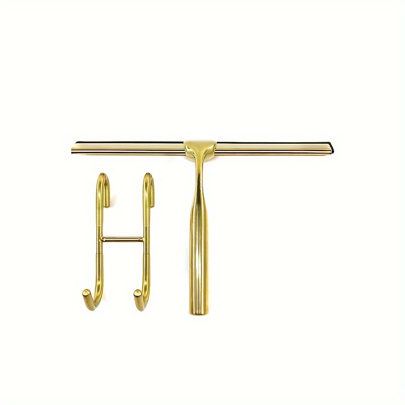 10 in. Golden Stainless Steel Shower Squeegee with 2 Adhesive Hooks