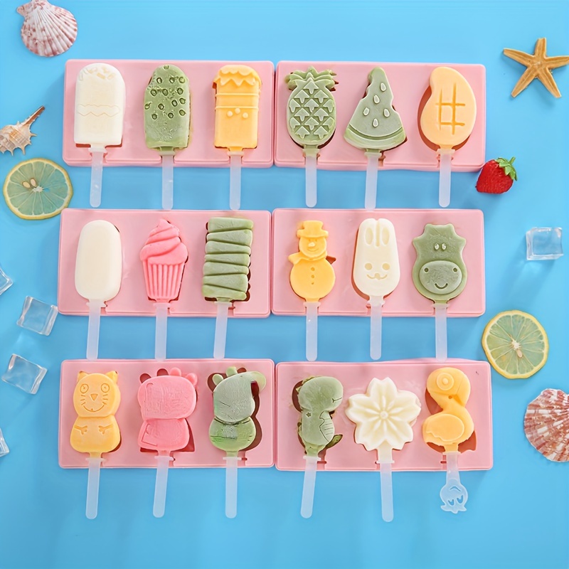 3 Sets of Popsicle Molds With 60 Sticks Cute Animals Cake POP Mold Ice Tray  With Lids 