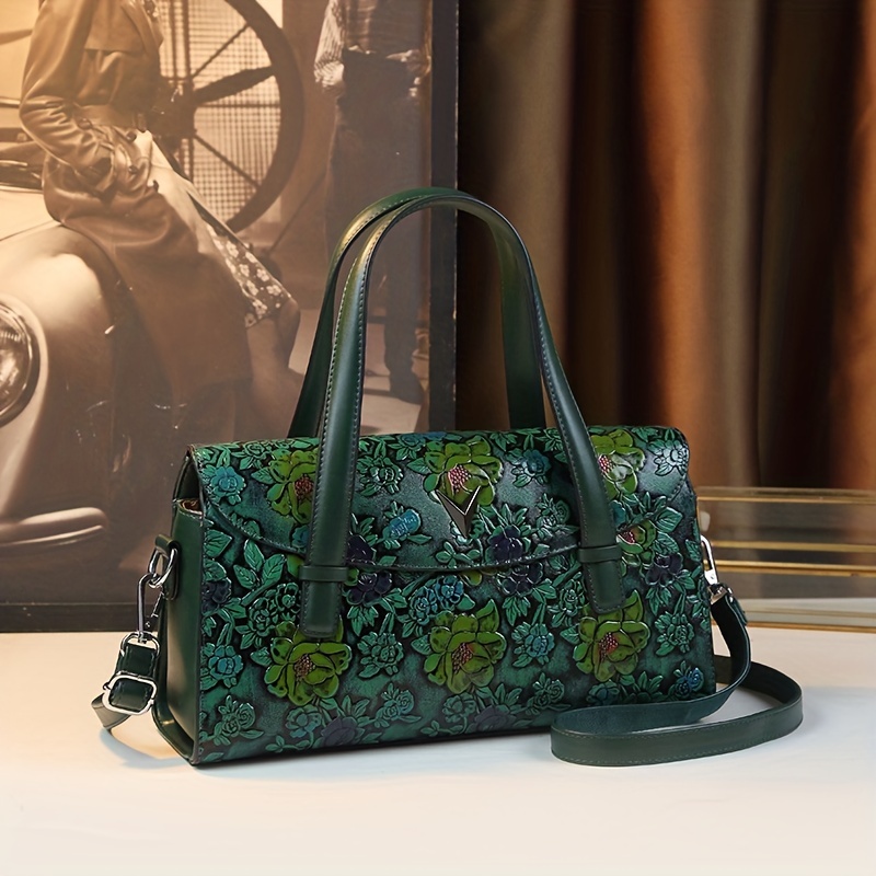 Vintage Floral Handbag for Women with Removable Strap