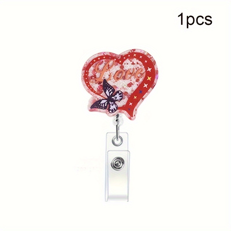 Valentine's Day Acrylic Glitter Retractable Badge Reel Id - Temu