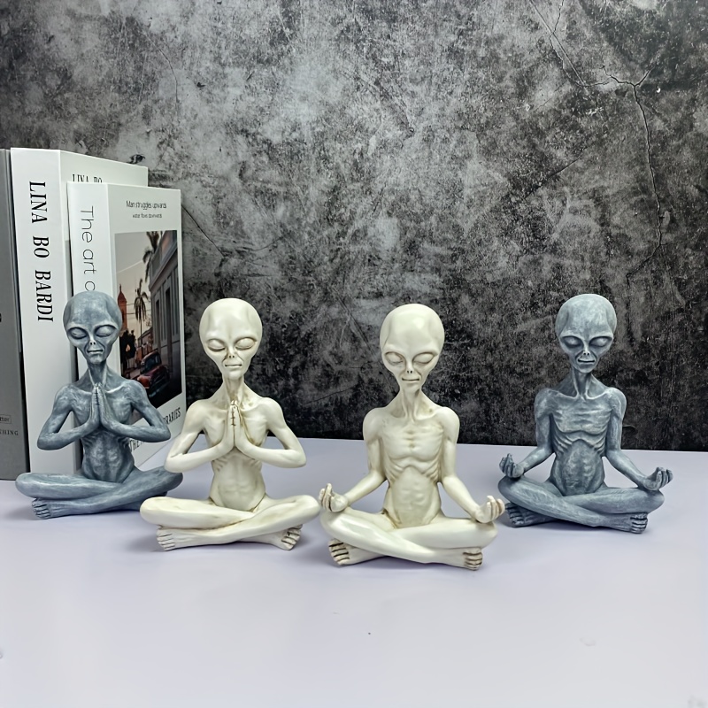 Yoga Alien Resin Statue Meditating Ufo Sculpture Desktop - Temu