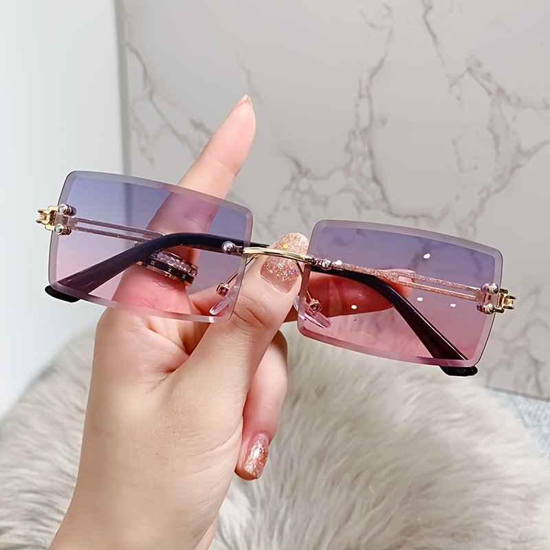 Fashion Rimless Sunglasses Small Square Frame Driving Glasses For