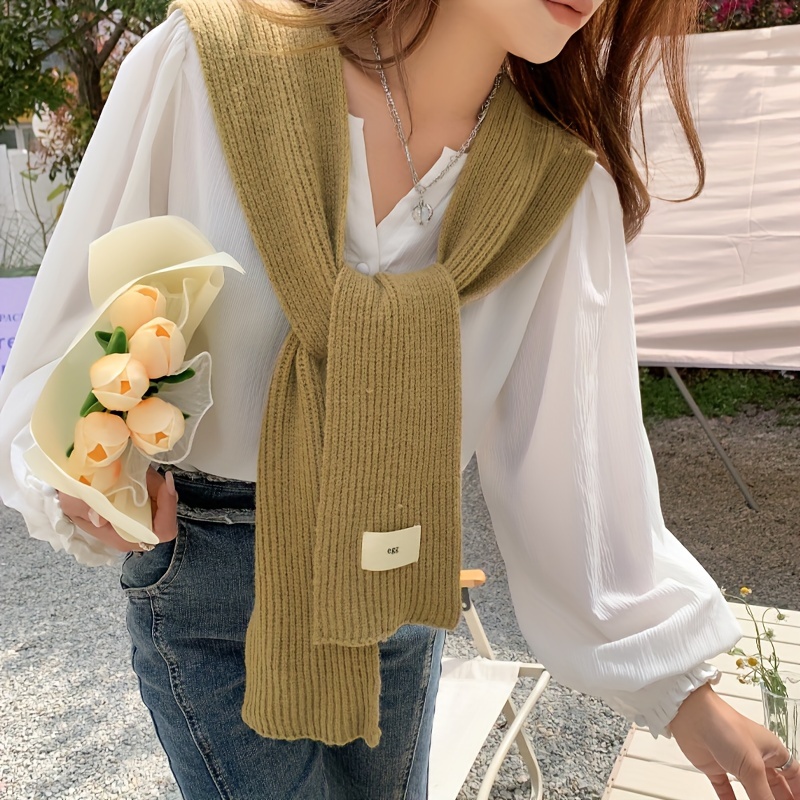 Women Autumn Winter Scarf Wrap with Sleeve, Lady Fashion Solid Color  Knitted Wrap Scarf Knitted Shawl Cape with Sleeve