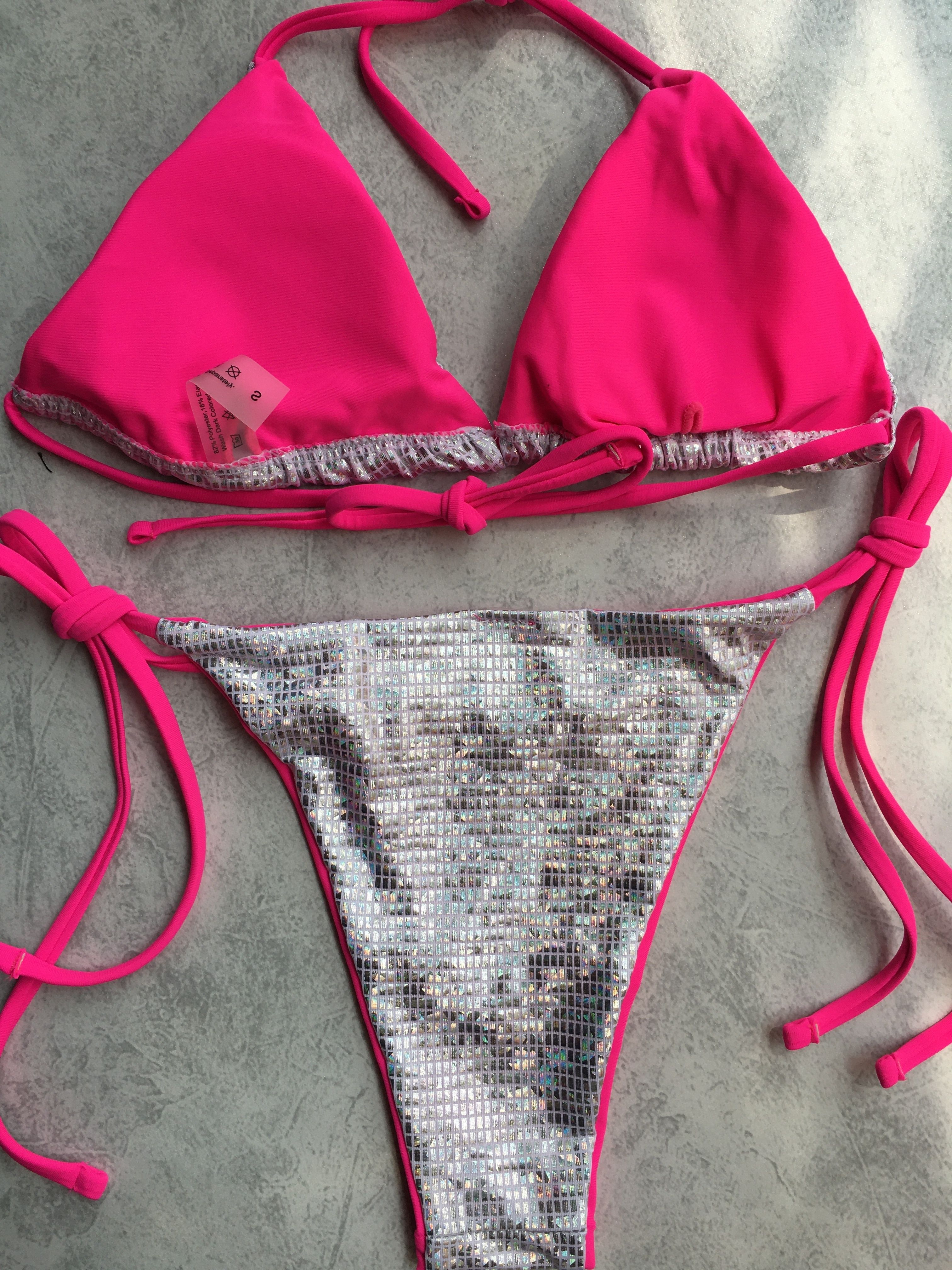 Sequin Triangle Bikini Sets Halter Neck Tie Back Backless Tie Tie Side